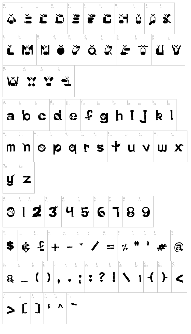 Pink Panda font map